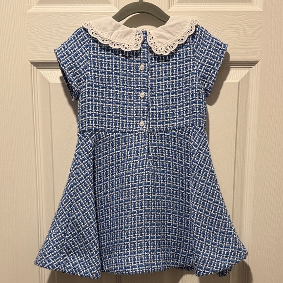 Janie & Jack Blue and White Tweed Dress with Lace Collar - Picture 4 of 7